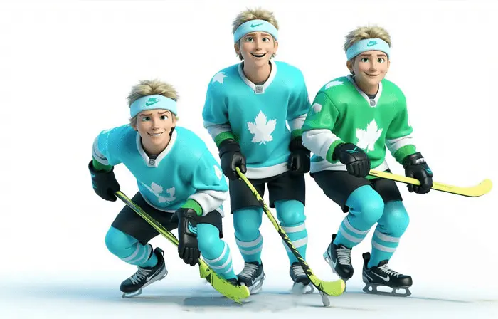 Ice Hockey Match Moment 3D Character Design Illustration